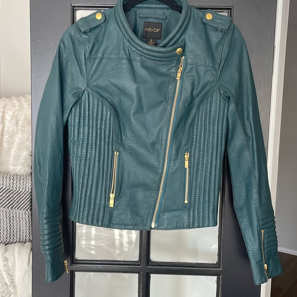 ASOS Teal Leather Jacket for Women - Picture 9 of 10